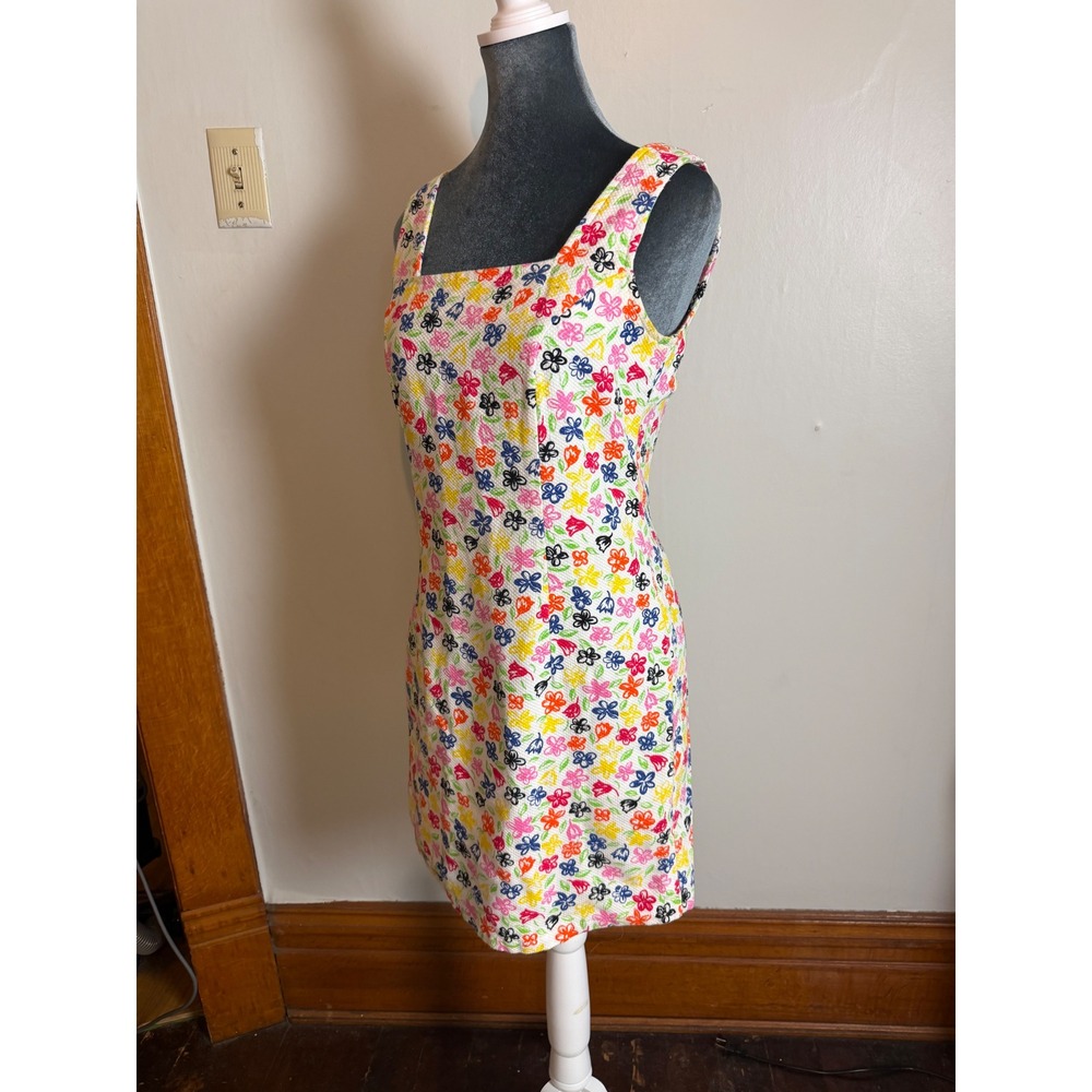 Pellini Vintage 90s Floral Cotton Pique Square Neck Shift Dress cottagecore 5/6